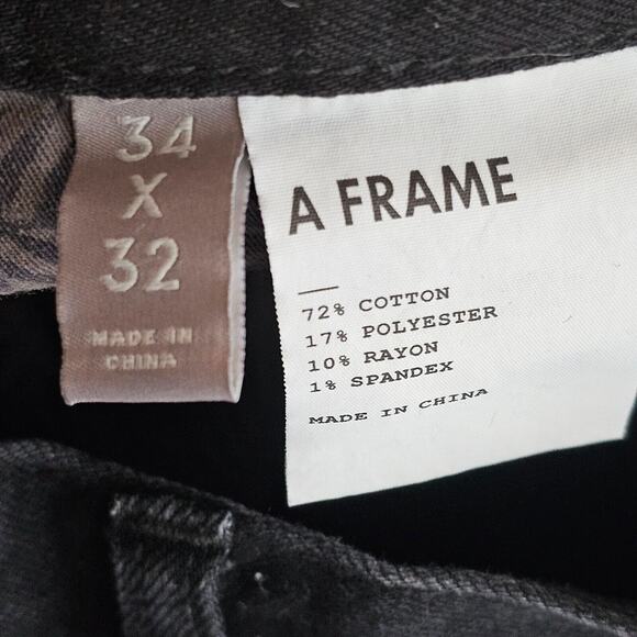 A-Frame Jeans Mens Tag 34x32 Act 35x30 Slim Leg Black Stretch Denim Pants - Picture 9 of 12